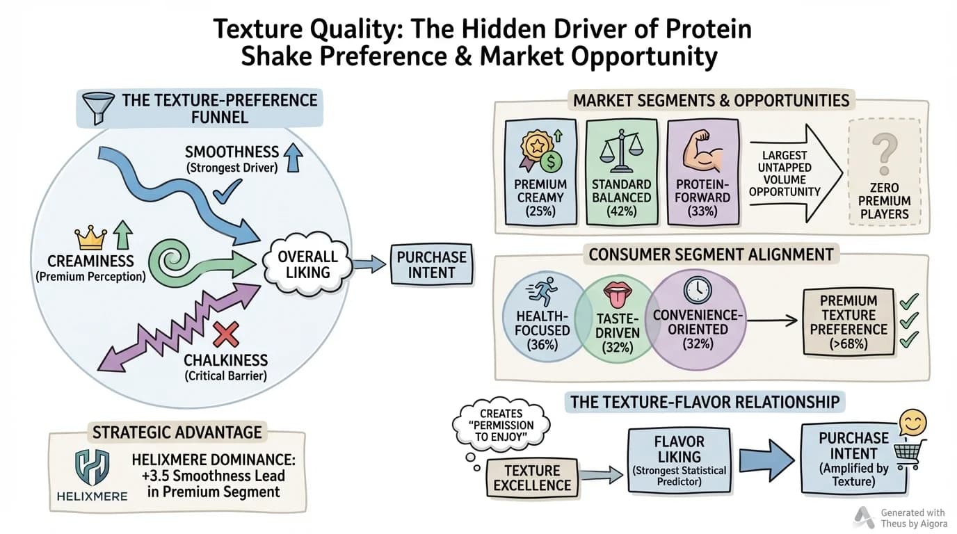 Dr. Sinclair whiteboard visualization showing texture drivers in protein shake preferences