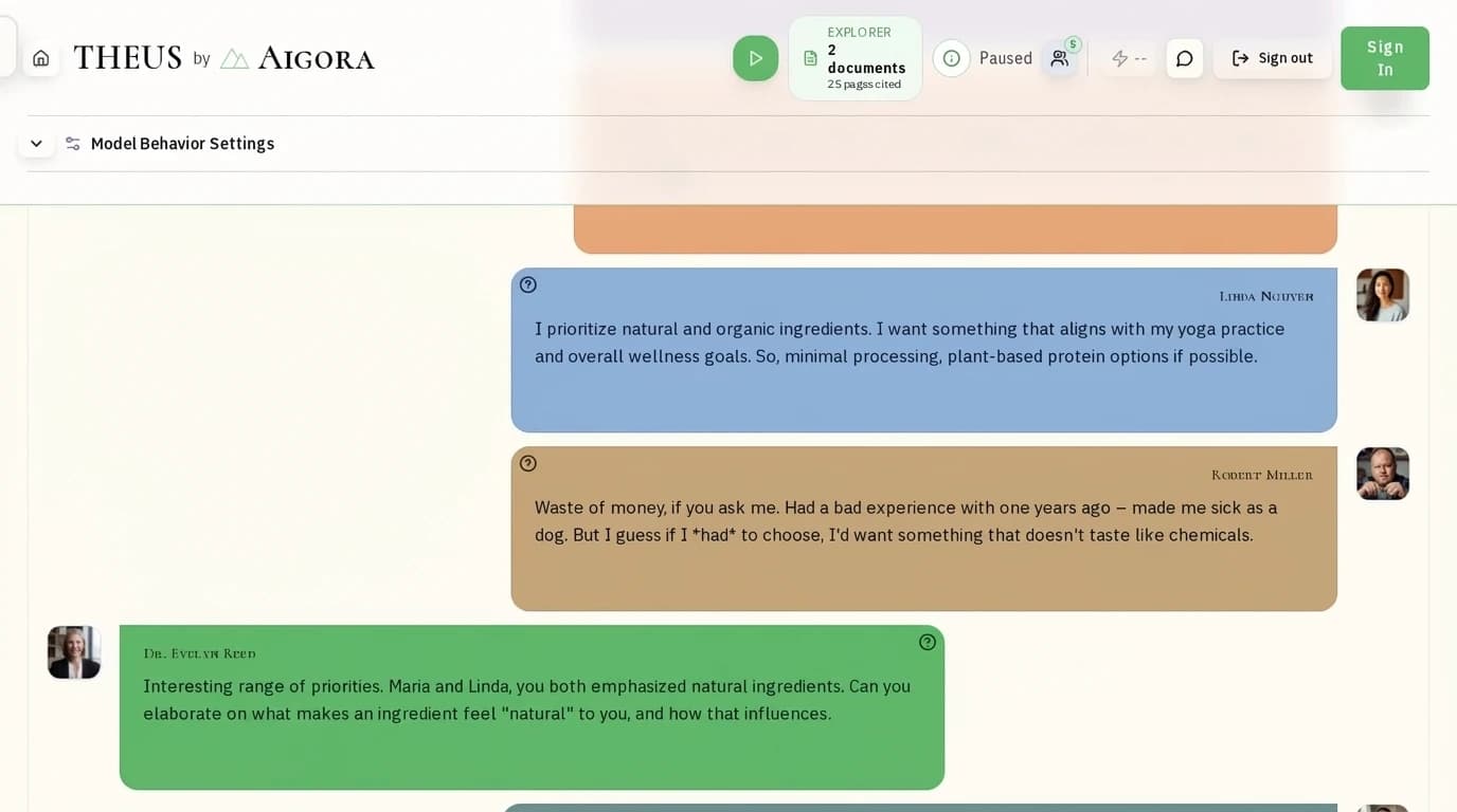 Focus group discussion in progress - panelists sharing feedback on protein shake concepts